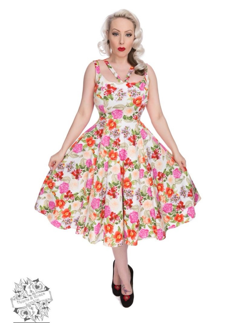 Hearts & Roses London Adelise Roses Retro Swing Dress size US 14